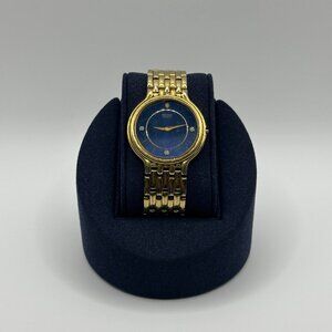 Vintage Seiko Gold Tone 7N00-7A29 Wrist Watch Blue Dial Quartz